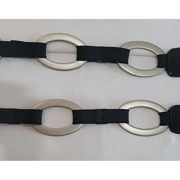 Vintage Sandy Duftler Black Patent Leather & Silver Oval Link Belt Size Sm main image 15
